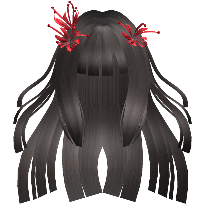 Ash Grey Brown Long Windy Hime Hair w/ Spider Lily