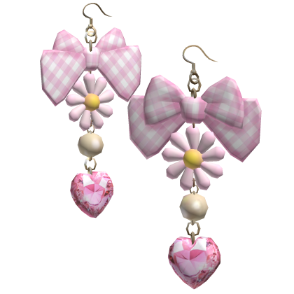 🍀Kawaii Bow Flower Earrings (Pink) Roblox item