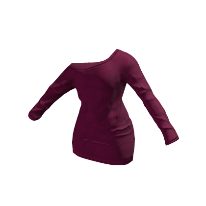 Off Shoulder Long Sleeve Dress (Dark Pink) thumbnail