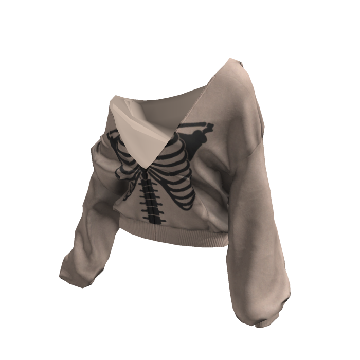 Skeleton Pullover Baggy Hoodie Faded Beige V2