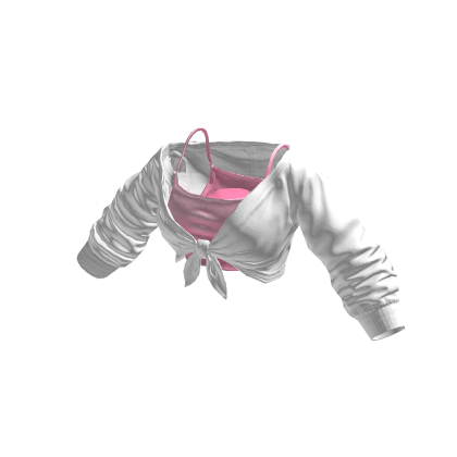 White & Pink Layered Tied Up Cropped Shirt
