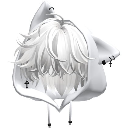 White Messy Hair with Cat Hoodie