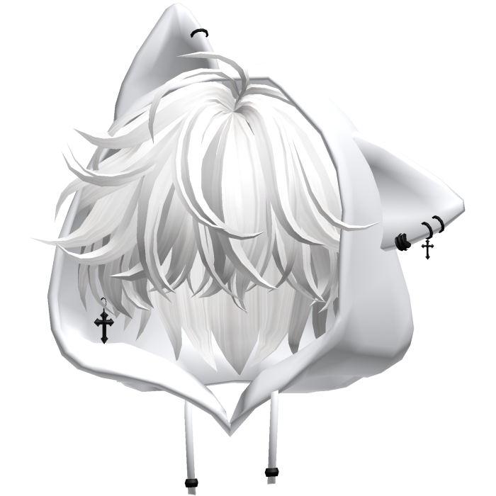White Messy Hair with Cat Hoodie