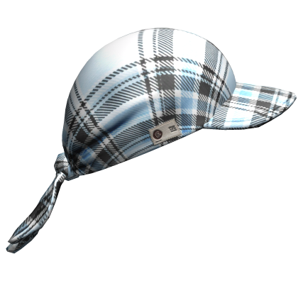 2000s Blue Plaid Tied Headscarf w/ Baseball Cap