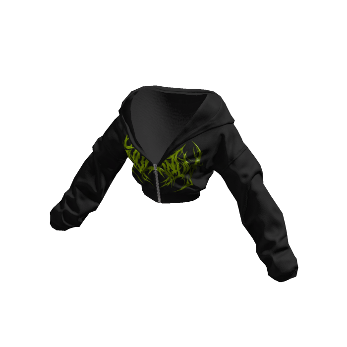 Black Lime Graphic Cropped Y2K Zip Up Hoodie