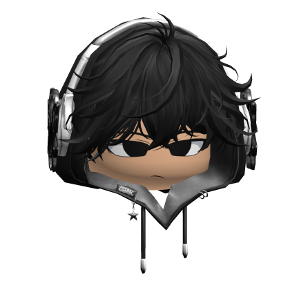 Black Messy Hair w/ Cute Face & Headphone Hoodie Roblox item