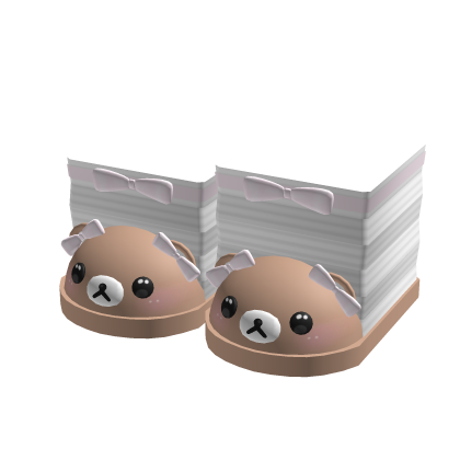 ♡ kawaii brown bear slippers w stripe socks