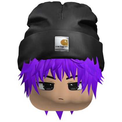 messy emo boy hair w/ Carhart Beanie (purple) Roblox item