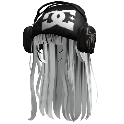 Y2k Beanie w/ Headphones Long Scene Hair (Black) Roblox item