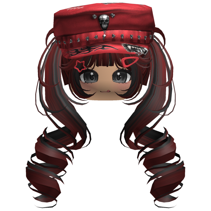 Black&Red Skull Y2K Cap Twirly Hair