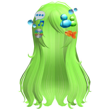 frutiger aero  green wispy long flowy hair