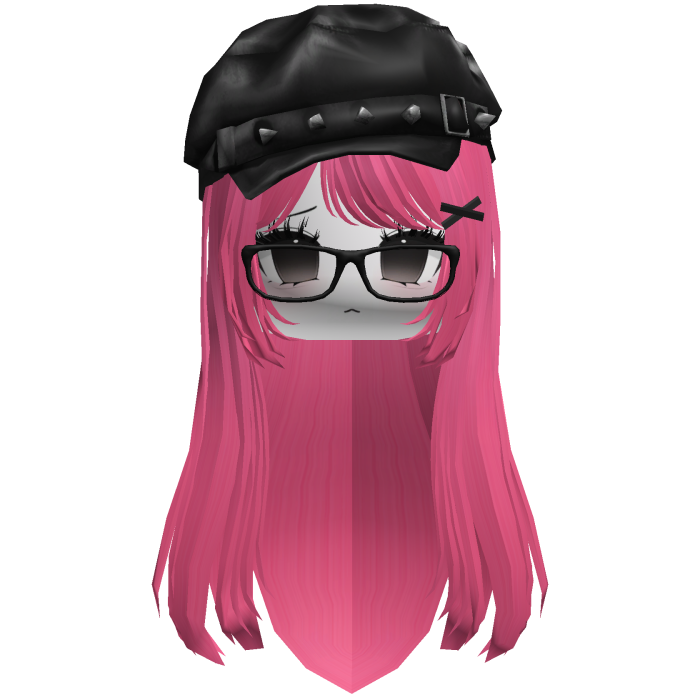 ☆ Gothic Beret hair hot pink w/ Moe face glasses