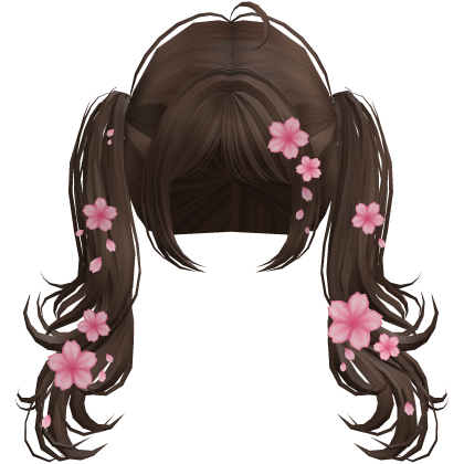 Flowy Wavy Pigtails w/ Sakura Petals (Brown) Roblox item