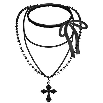Emo Black Ribbon + Cross Black Layered Necklace