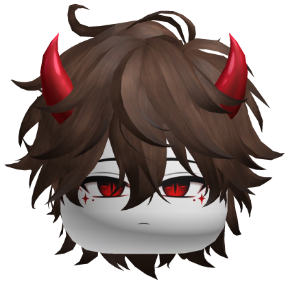 Brown Demonic Devil Fluffy Anime Boy Hair w/ Horns Roblox item