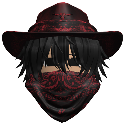Red Cowboy Hat with Mask + Neck Scarf