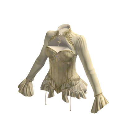 Vintage Corset Blouse w/ Ruffle Cuffs (Yellow)