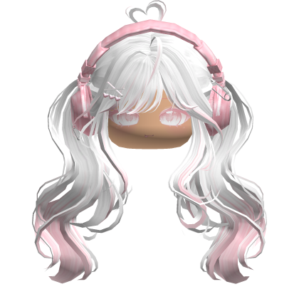 Cute Wavy Pigtails w/ Headphones (White&Pink) Roblox item