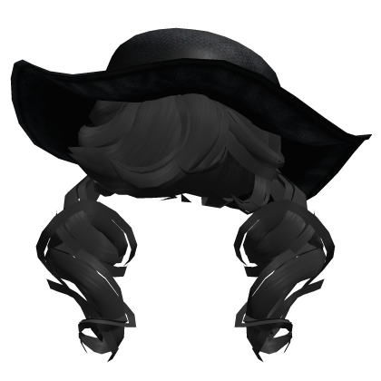Curly Black Twintails w/ Black Sunhat Roblox item
