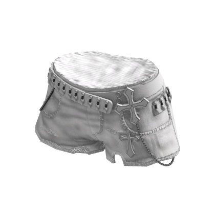 Grunge Studded Jean Shorts w/ Chain (Gray)