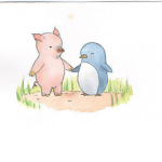 kawwai penguin and pig