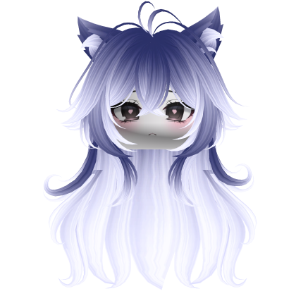 Swirly Fluffy Cat Ears Hair w/ Face (Moonlight) Roblox item