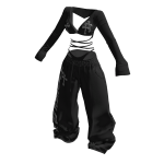 ♥Y2K Strap Top & Lowrise sweat pants set AllBlack♥