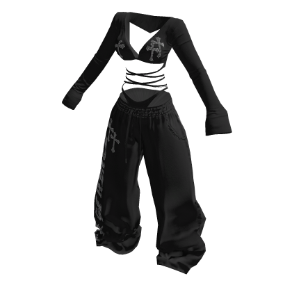 ♥Y2K Strap Top & Lowrise sweat pants set AllBlack♥