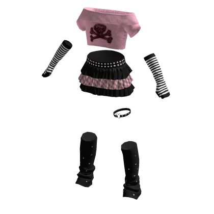 Emo Pale Pink Skull Black Sweater Skirt Outfit