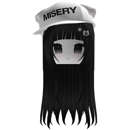 Kawaii Girl Gamer Black Hair w/ White Cat Cap Roblox item