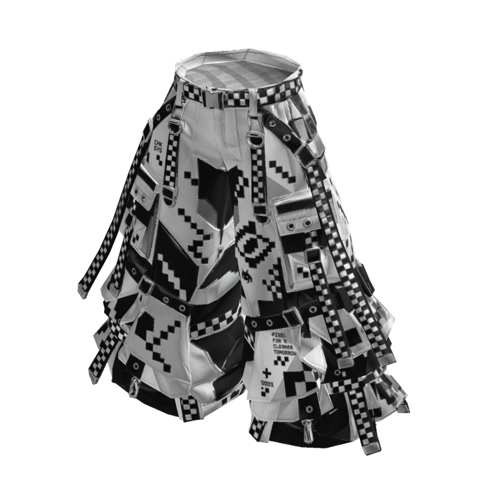 White Game Pixel Check Wide Cargo Pants M8