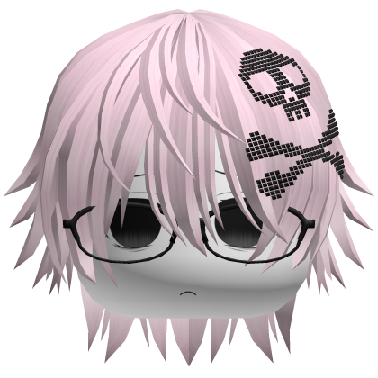 Emo Vkei Moe Boy Hair w Skull + Glasses Pink