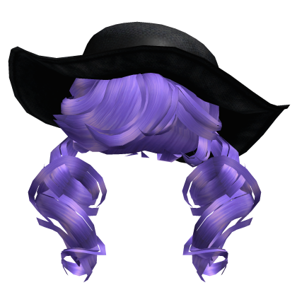 Curly Purple Twintails w/ Black Sunhat Roblox item
