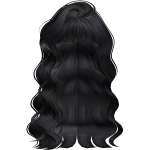 Long Curly Swooped Black Hair with Bangs