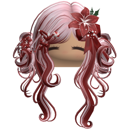 ♡ Christmas Flowery Twin Buns (Pink & Red)