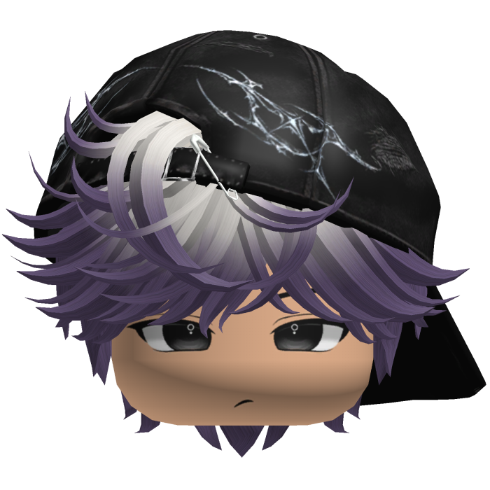 Cute White and Purple emo hair with Y2K cap black