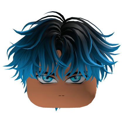 blue hair with a glowing face and eyes