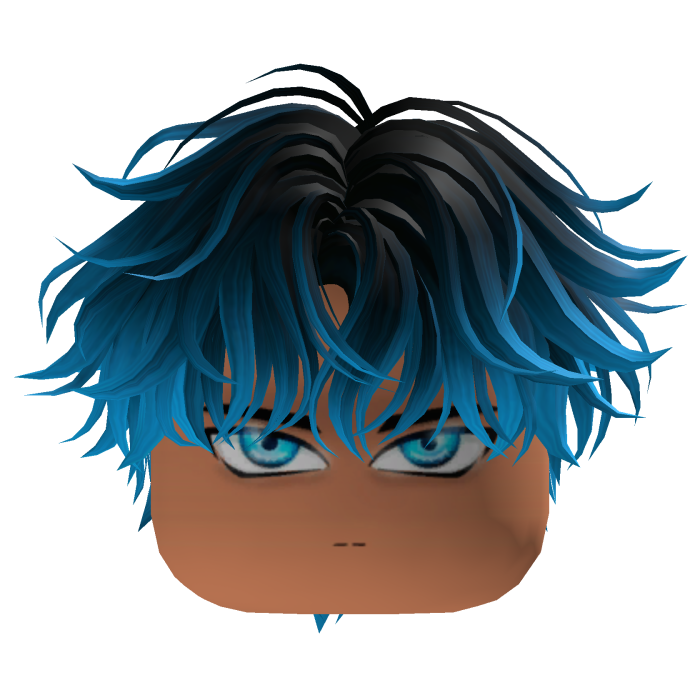 blue hair with a glowing face and eyes