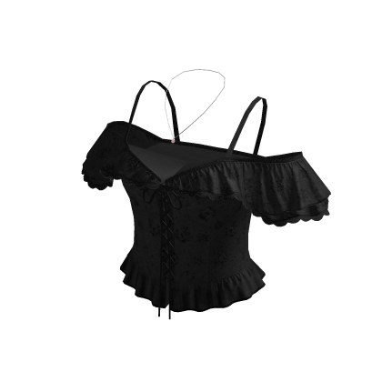 Cold Shoulder Top with Ruffle Hem (Black)