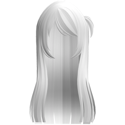 long emo side bang hair with ponytail in white Roblox item