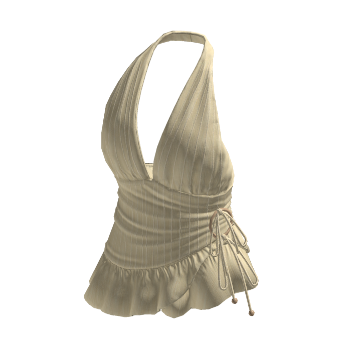 Pinstripe Ruched Halter Top (Cream)