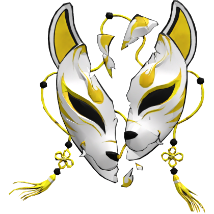 Yellow Broken Japanese Kitsune Mask