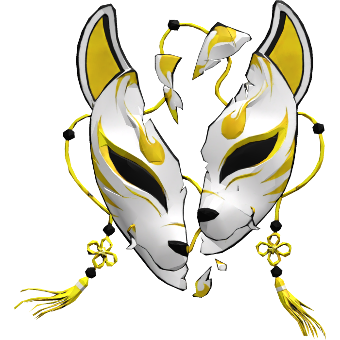 Yellow Broken Japanese Kitsune Mask