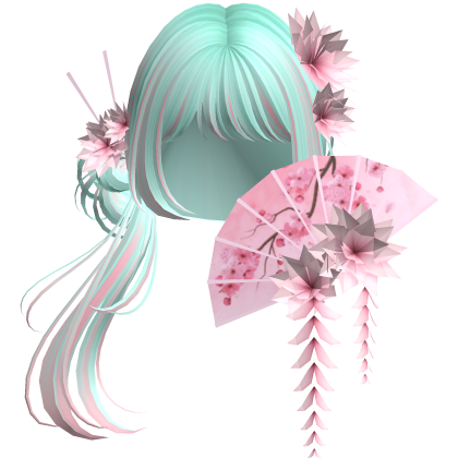Side Ponytail w/ Cherry Blossoms & Fan