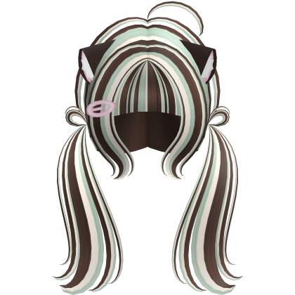 Cute Kitty Pigtails w/ Ears And Clip (Choco Mint)