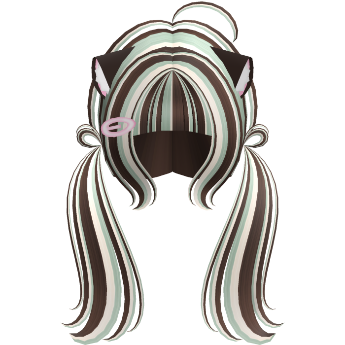 Cute Kitty Pigtails w/ Ears And Clip (Choco Mint)