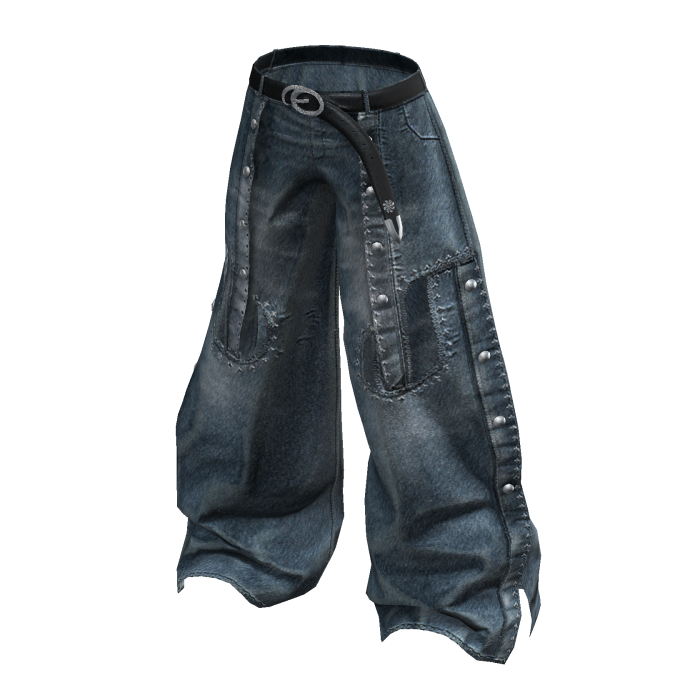 Studded Baggy Denim Pants (Blue Denim)