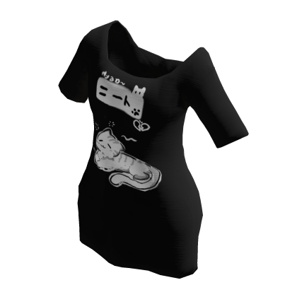 Neet Cat Oversized off shoulder Shirt - Black