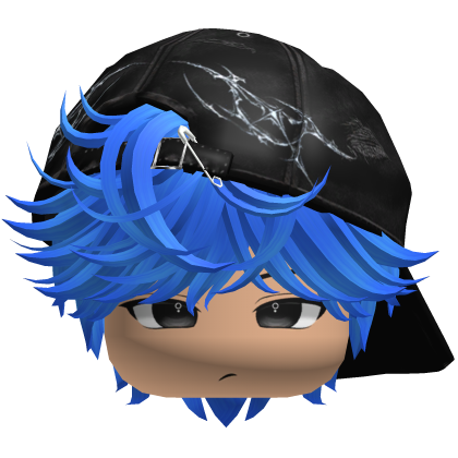 Cute Blue bright emo hair with Y2K cap black Roblox item