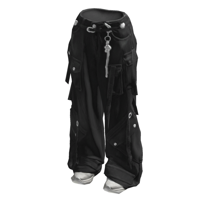 Black Cargo Jeans with Straps and shoes